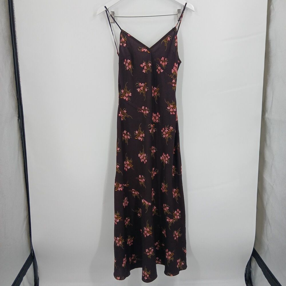 womans ZARA Women's Dark Floral Print Sleeveless Maxi Slip Dress Size Small
